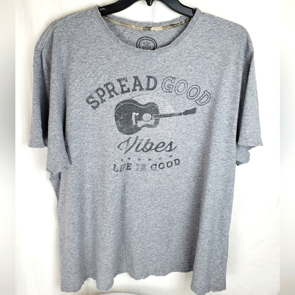 Life Is Good Other - Life is Good Gray "Spread Good Vibes" T-shirt with Distressed Collar Sz 2XL